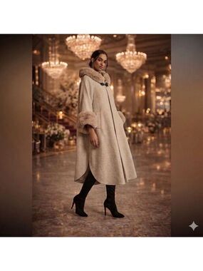 Elegant Cream Cape with Faux Fur Trim